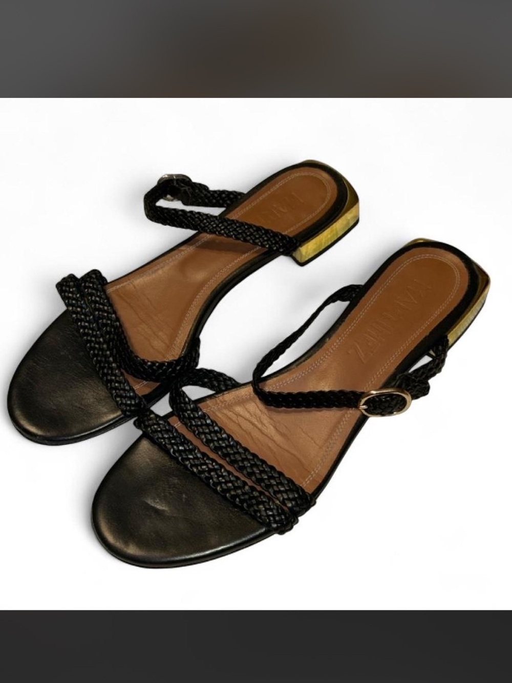 Souliers Martinez Braided Leather Flat Sandals